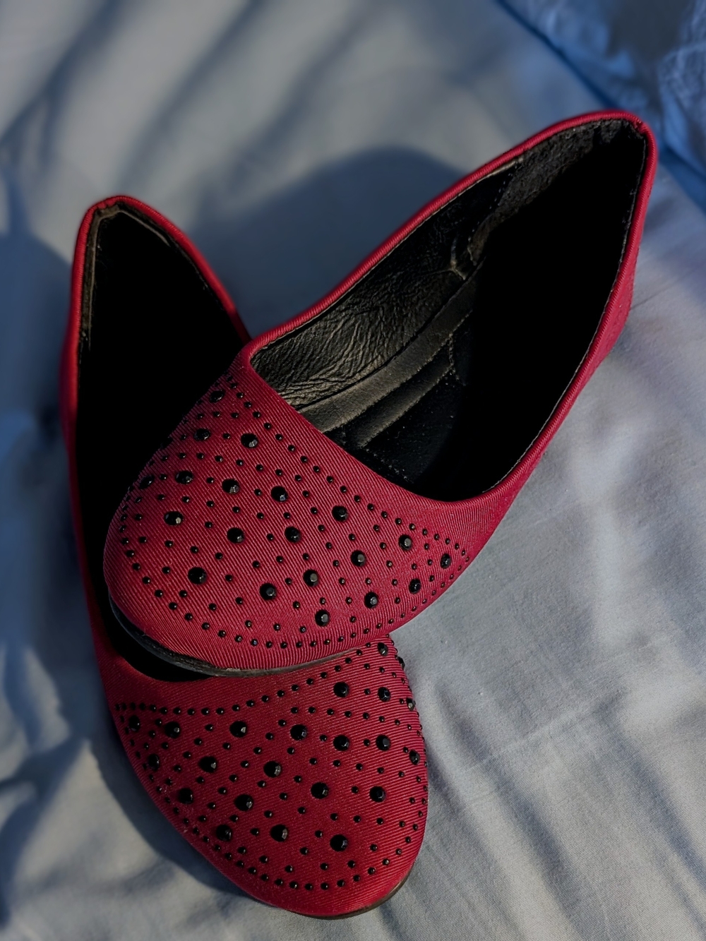 Size 7.5 - 8 Burgundy Gem Studded Ballet Flats - Comfortable Slip-On